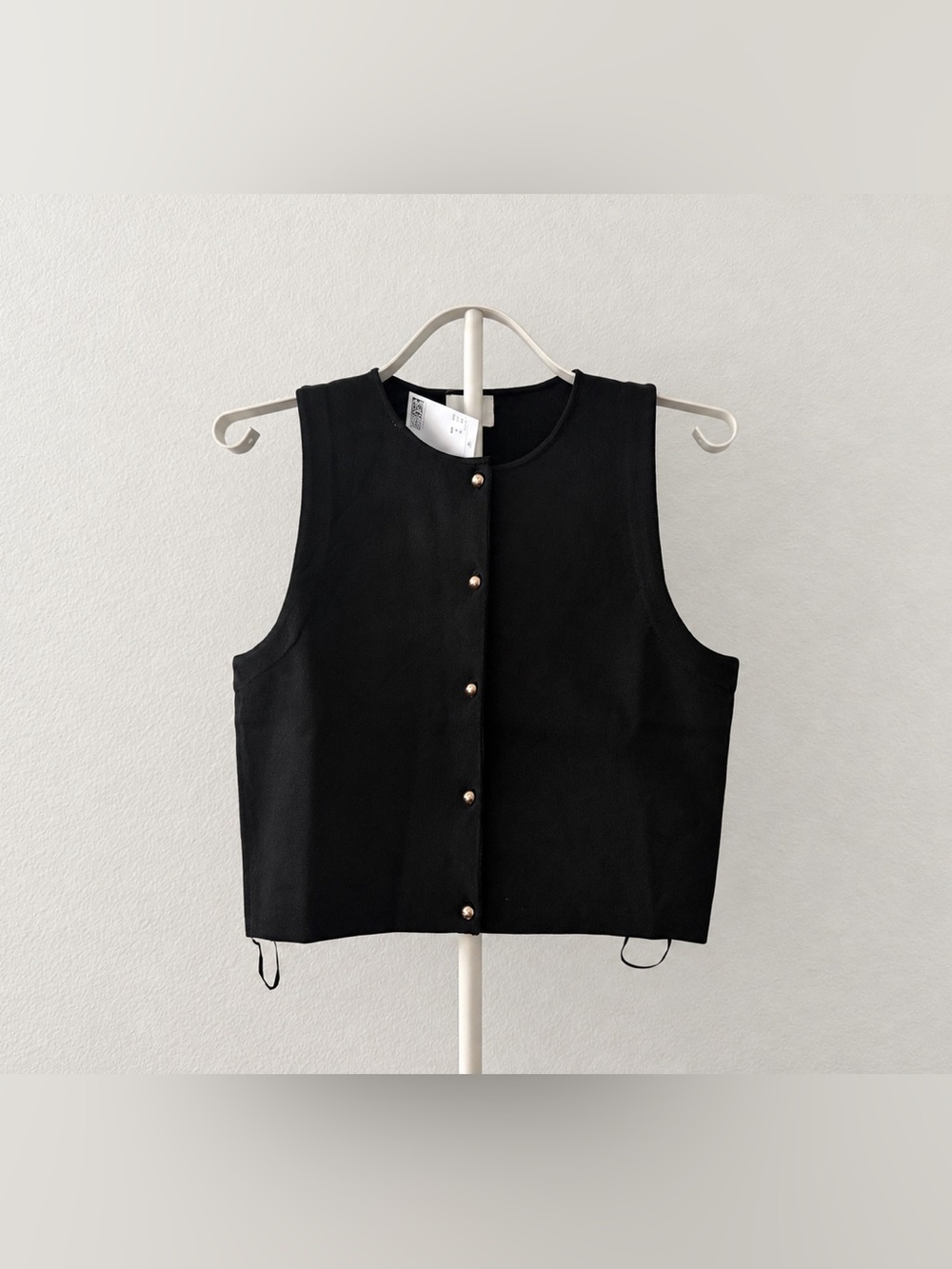 Black Knit Sleeveless Button-Front Top